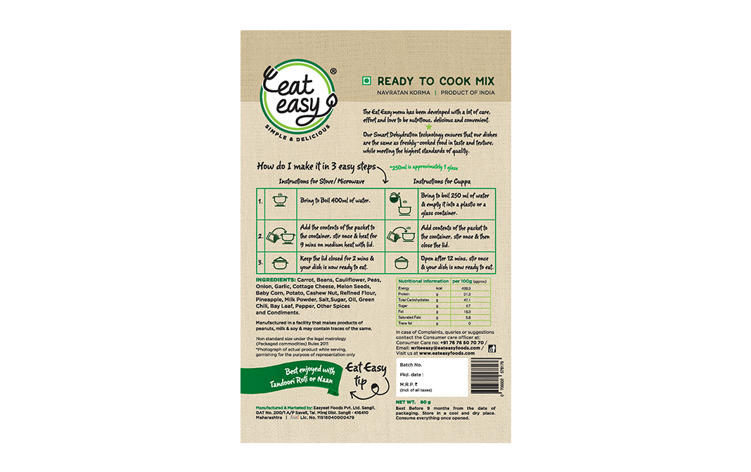 Eat Easy Navratan Korma    Box  80 grams
